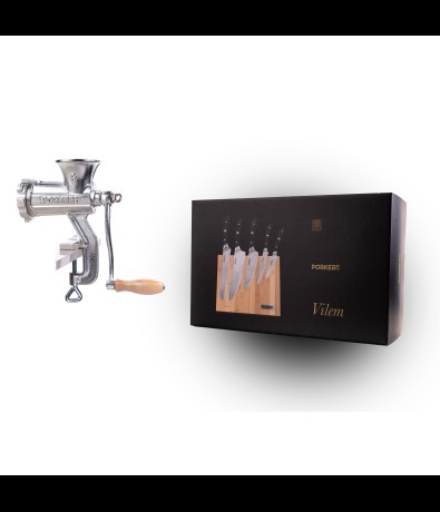 Mlýnek na maso č. 8 + Sada nožů Vilem s dřevěným blokem