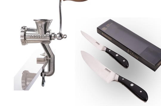 Mlýnek na maso č. 5 + Kuchařský nůž Vilem + Univerzální nůž Vilem