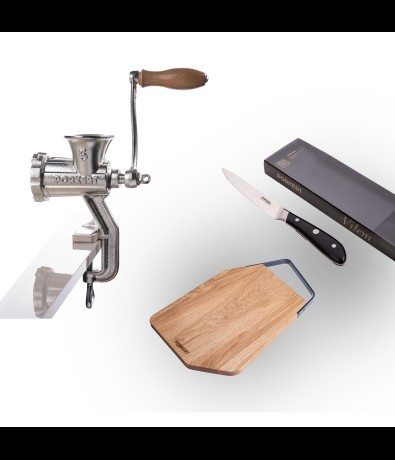 Mlýnek na maso č. 5 + Krájecí deska Invi + Kuchařský nůž Vilem